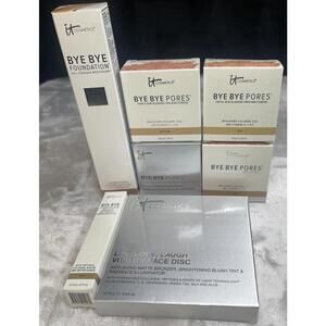 Bye Bye Makeup: Lot of 7. Foundation Tan,Concealer Tan,Finishing Powders Tan/med